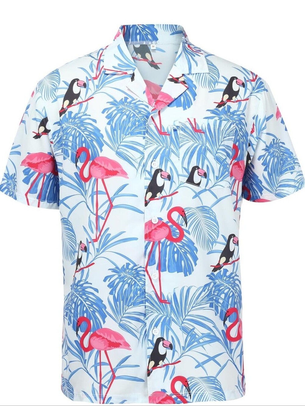 Tropical Flamingo & Toucan Print Camp Shirt - Pink & Light Blue